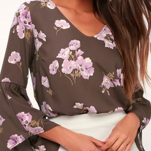 Floral Print Flounce Sleeve Top